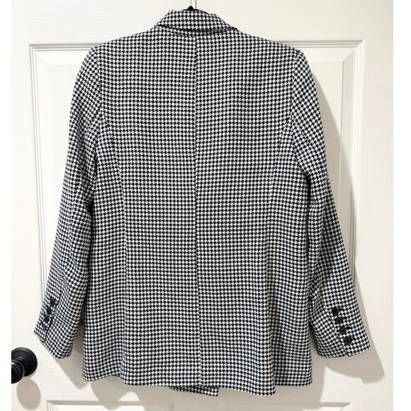 Marled Black White Houndstooth Blazer Double Breasted Pockets Career Classic M - Picture 2 of 12